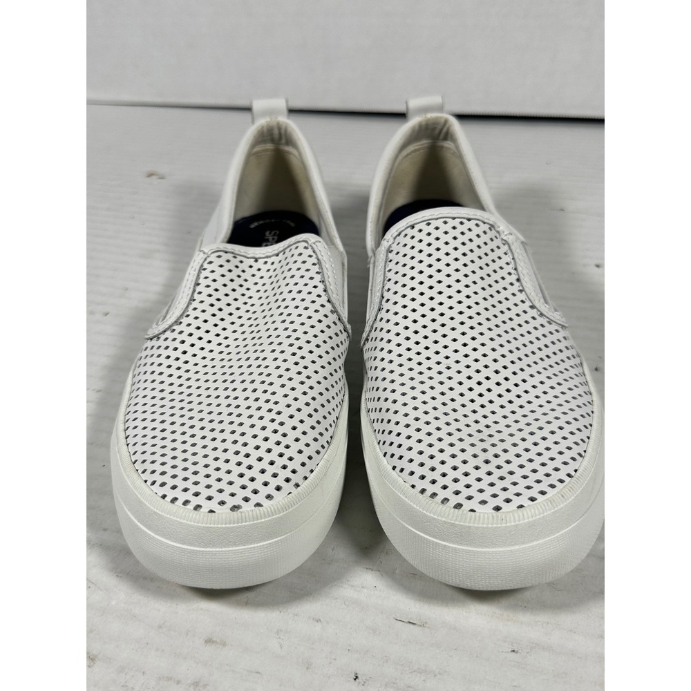 Sperry Crest Twin Gore Perforated WhiteLeather SlipOn Sneakers STS85341 Womens 8